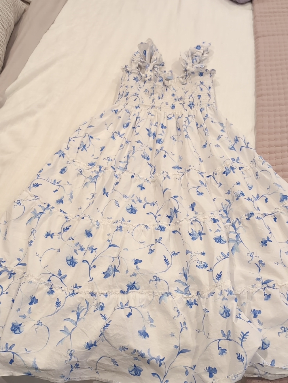 Hill House White Sundress with Blue Floral Print